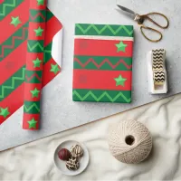 Red And Green Stars And Zigzag Stripes Christmas  Wrapping Paper