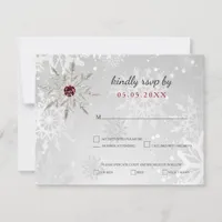 silver red snowflakes winter wedding rsvp