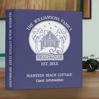 Beach House Vacation Rental Guest Blue and White 3 Ring Binder