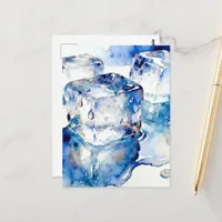 Melting ice cubes watercolor  postcard