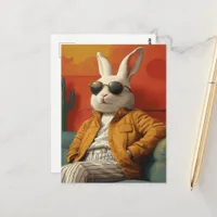 Adorable White Rabbit on a Couch Postcard
