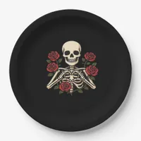 Skeleton Heart Hands With Red Roses – Romantic Got Paper Plates