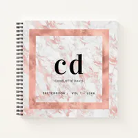 Sketchbook marble rose gold monogram  notebook