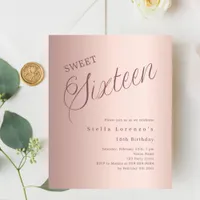 Rose gold script budget Sweet 16 invitation