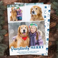 Modern Pet Dog Custom 3 Photo Pawsitively Merry  Holiday Card
