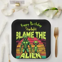 Otherworldly Aliens Watch Vibrant Sunset Paper Plates