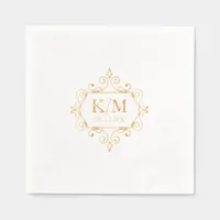 Fine Filigree Gold Wedding Initials ID871 Foil Napkins