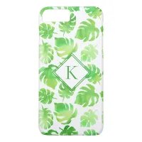 Tropical Green Watercolor Large Leaves Monogram iPhone 8 Plus/7 Plus Case