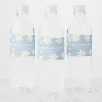 Dusty Blue Boho Daisy Floral Water Bottle Label