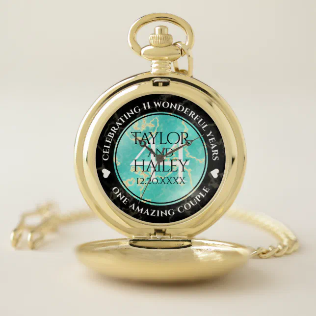 Elegant 11th Turquoise Wedding Anniversary Pocket Watch