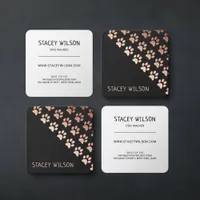 Elegant Rose Gold & Charcoal Walker | Pet Groomer Square Business Card