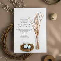 Rustic Bird Nest Eggs Pussy Willows Baby Shower Invitation