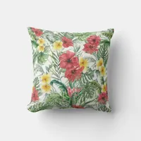 Watercolor Tropical Floral Palm Leaves Outdoor Pillow
