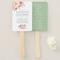 Blush and Sage Green Floral Wedding Program Hand Fan