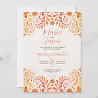 Mexican Orange Red Yellow Butterfly Floral Wedding Invitation