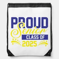 Proud Senior Class of 2025 Blue and Gold T-Shirt Drawstring Bag