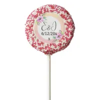 Pink and Yellow Petunias Wedding Personalized Chocolate Covered Oreo Pop