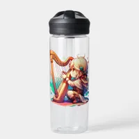 Cute Chibi Girl Playing Harp Personalized Water Bottle