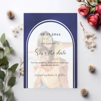 Navy blue arch photo save the date