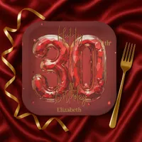Elegant Gemstone Ruby and Gold 30th Birthday Paper Plates