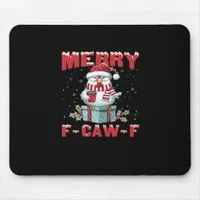 Retro Merry Christmas F-Caw-F Chicken  Mouse Pad