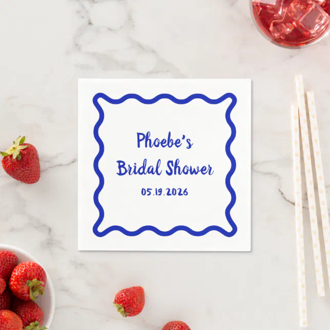 Handwritten Whimsical Wavy Border Bridal Shower Napkins