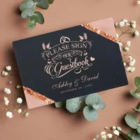 Copper Blush Pink Navy Geometric Wedding Guest Book