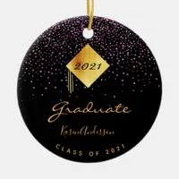 Graduation party graduate black purple gold ceramic ornament