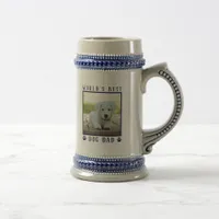 World's Best Dog Dad Blue Paw Prints Name Photo Beer Stein