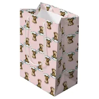 Cute Teddy Bear on a Cloud Pink Hair Bow Medium Gift Bag