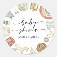 Boy Clothes Baby Shower  Classic Round Sticker