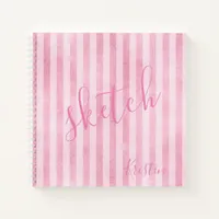 Pink Striped Monogram Name Sketchbook Notebook