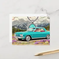 Vintage Car on a Map in the Mountains Collage Postcard