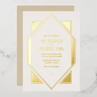 Ivory Pearl & Gold Gatsby Art Deco Wedding Foil Invitation