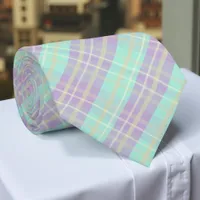 Pastel Purple & Mint Green Modern Plaid Tartan Neck Tie