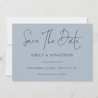 Minimalist Script Dusty Blue Save The Date
