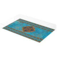 Southwest Mountain Peaks Turquoise Geometric  Acrylic Tray