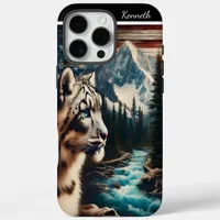 Snow Leopard Gazes at Mountain Stream iPhone 16 Pro Max Case