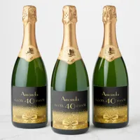 40th birthday black gold name bow sparkling wine label