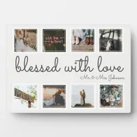 Modern Wedding Photo Collage Blessed with Love Plaque