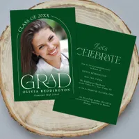 Green Modern Minimal Arch Photo Graduation Party Invitation