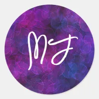 Monogrammed Black and Purple Digital Art Classic Round Sticker