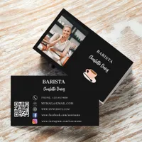 Barista black white photo QR code Business Card