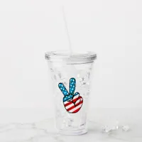 American Flag Peace Sign Acrylic Tumbler