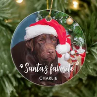 Santa's Favorite Pet Puppy Dog Photo Christmas     Ceramic Ornament