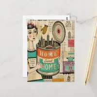 A can of home sweet home collage postcard
