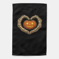 Skeleton Hands Heart With Pumpkin Cute Spooky Hall Garden Flag