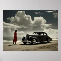 Retro Miami Beach 1940's roadster on the beach Poster