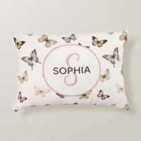Cute Baby Girl Custom Monogram Butterfly Pattern Accent Pillow