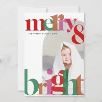 Simple Cute Retro merry and bright Photo Holiday Card